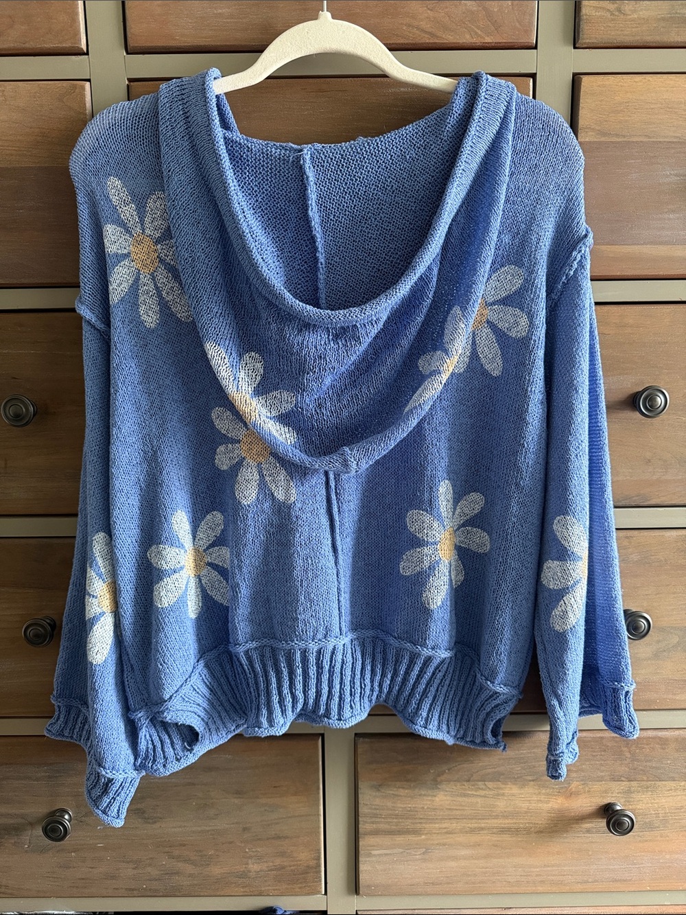 POL Blue Daisy Knit Hoodie Sweater - Picture 3 of 3